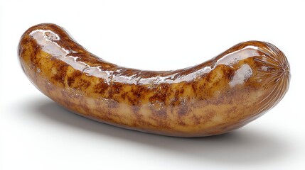 Single cooked sausage on white background.