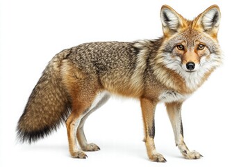 Obraz premium A coyote stands elegantly with its distinctive fur and keen gaze, showcasing its adaptability and wild nature.