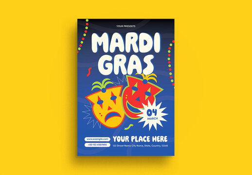 Blue Quirky Mardi Gras Flyer Layout