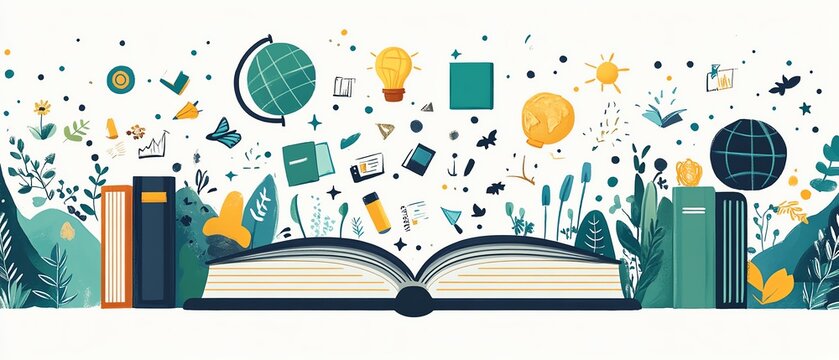 Background design for teachers, incorporating books, globes, and educational icons, creating a professional and engaging school atmosphere