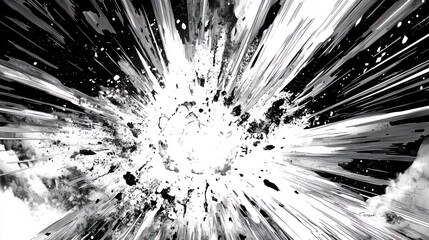 Obraz premium A dramatic explosion depicted in black and white, emphasizing energy and motion.