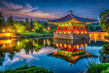 Obraz premium Gyeongju's Donggung Palace & Wolji Pond Night View, Summer Illumination, South Korea