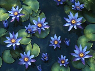 Blue Flowers Floating on Lake