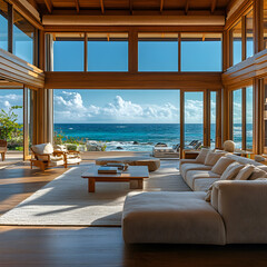 Fototapeta premium Luxury Ocean View Living Room Interior Design