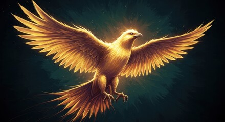 Fototapeta premium Majestic golden eagle soaring with glowing feathers in a dramatic night sky