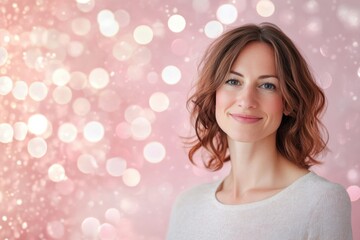 Young Woman on Pink Background
