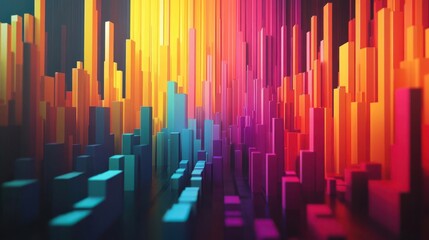 Obraz premium A vibrant, abstract representation of sound waves with colorful vertical bars extending into the background, creating a dynamic visual effect.