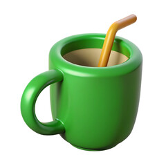 green tea cup with straw 3d icon