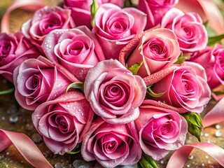 Obraz premium Heart-Shaped Rose Gift with Delicate Ribbons - Romantic Valentine's Day Present Stock Photo