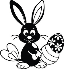 A cute cartoon bunny silhouette vector illustration, cartoon rabbit line art vector design, cartoon bunny icon