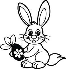 A cute cartoon bunny silhouette vector illustration, cartoon rabbit line art vector design, cartoon bunny icon