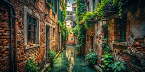Fototapeta premium Hidden Venice: Urban Exploration Photography, Canal Secrets, Italian Cityscape, Backstreet Charm, Gondola Reflections