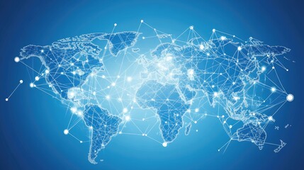 Global Interconnectivity: A stylized map of the world rendered in abstract lines and glowing dots, symbolizing interconnectedness and global communication.