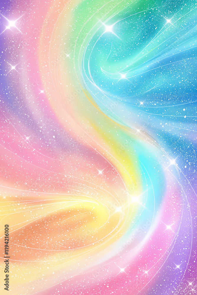Wall mural rainbow colored swirling galaxy with sparkling stars creating magical and fantasy atmosphere