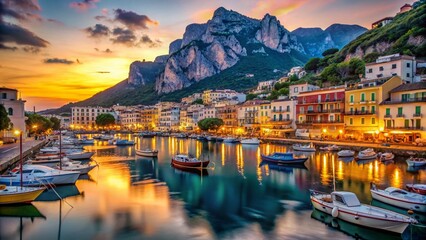 Fototapeta premium Idyllic Capri Harbor at Dusk, Amalfi Coast, Italy - Low Light Landscape Photography