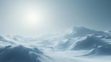 Serene Arctic Landscape: A Breathtaking Panorama of Snowy Peaks and Glacial Plains Under a Bright Sun