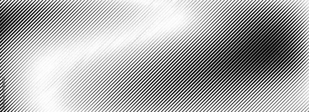 Poster black fading linear gradient texture. diagonal striped gradation background. thin to thick slanted p