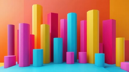 Obraz premium Colorful geometric shapes create a vibrant, modern backdrop, showcasing a dynamic arrangement of cylindrical forms in bold hues.