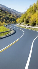 Fototapeta premium Winding Mountain Road Bright Autumn Sunlight. AI Generated
