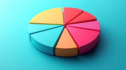 Obraz premium A colorful pie chart on a blue background, illustrating data distribution through segmented sections.