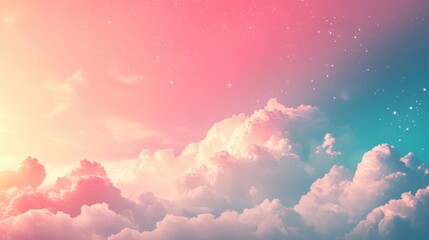 A dreamy sky filled with soft clouds and pastel colors, evoking tranquility and wonder.