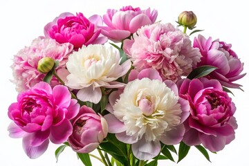 Obraz premium Lush Pink and White Peony Flower Set Isolated on White Background - Perfect for Spring Designs