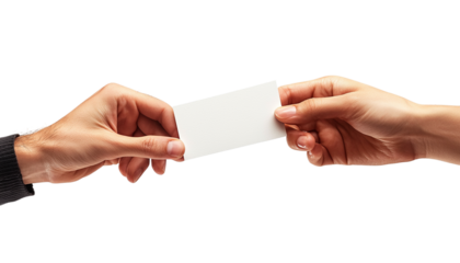 hand handing over a blank business card to another png