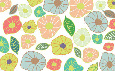 北欧風のお花の背景A02　葉っぱとお花