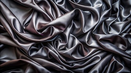 Fototapeta premium Luxurious Black & Dark Gray Crumpled Silk Fabric Texture - Panoramic Abstract Background