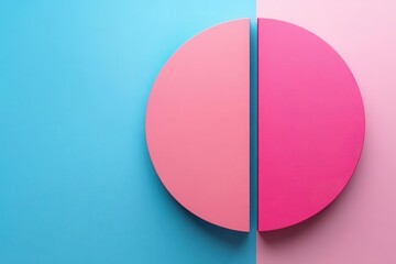 A vibrant split circle showcases pink and blue colors, highlighting contrast and symmetry in a minimalist design.