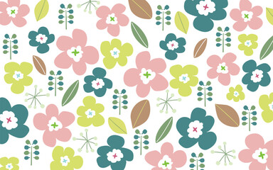 北欧風のお花の背景B01　草とお花