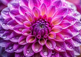 Macro Photography: Dew-Kissed Bluetiful Dahlia, Purple Pink Flower Close-up