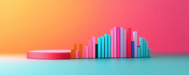Obraz premium A colorful, abstract representation of bar graphs against a gradient background, symbolizing data visualization and growth.