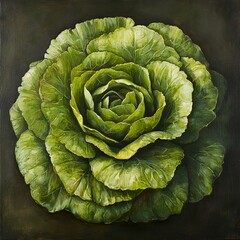 Obraz premium Closeup of a Vibrant Green Cabbage, Botanical Painting