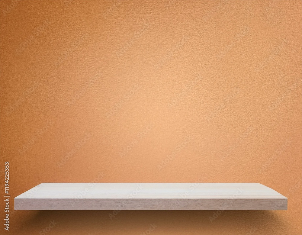 Poster front view of empty shelf on light orange wall background with modern minimal concept. generated ima