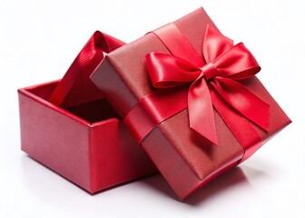 Obraz premium Macro Photo: Open Red Gift Box with Ribbon, Isolated on White Background