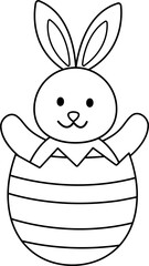 Easter bunny sitting in eggshell outline.
Rabbit sitting in cracked eggshell coloring drawing.
Spring Easter Element.
Transparent background.