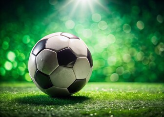Fototapeta premium Macro Shot: Green Grass, Soccer Ball Detail, World Cup Tournament