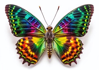 Madagascan Sunset Moth: Iridescent Wings, Long Exposure, White Background