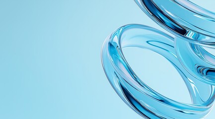 Abstract spiral glass shapes with light blue background