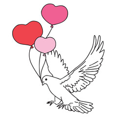 ハートの風船を持ったハトのイラスト
