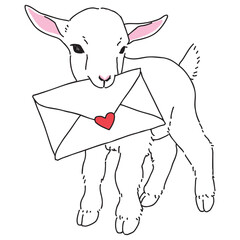 ラブレターをくわえた小ヤギのイラスト