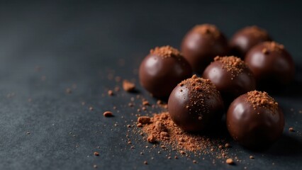Obraz premium Luxurious Dark Chocolate Truffles Dusted with Cocoa Powder on a Dark Surface
