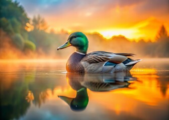 Obraz premium Majestic Mallard Ducks on Serene Pond at Dawn - Nature Photography