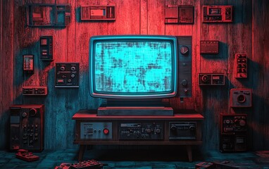 Obraz premium A retro television with a staticfilled screen