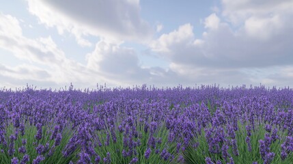 Naklejka premium Serene Lavender Field Under a Cloudy Sky
