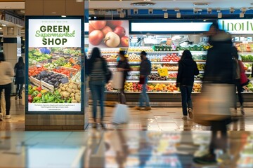 Vibrant supermarket produce display ad sign
