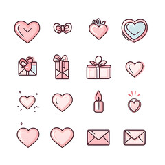 A set of icons a minimalist valentine days
