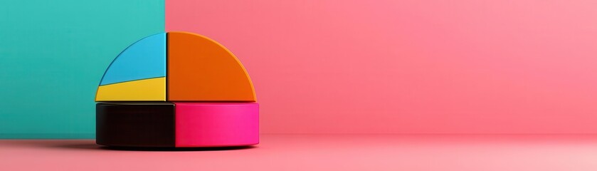 Obraz premium A colorful, segmented dome structure sits against a vibrant pink and teal background, creating a playful and modern aesthetic.