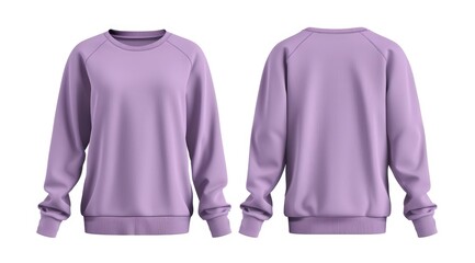 Complete Front and Back View of Purple Sweatshirt Isolated on White Canvas
